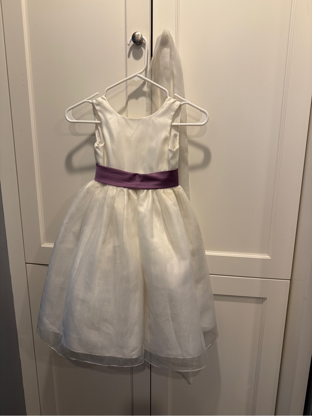 David’s Bridal Ivory Flower Girl Dress with 2options -Purple Sash and ivory Sash